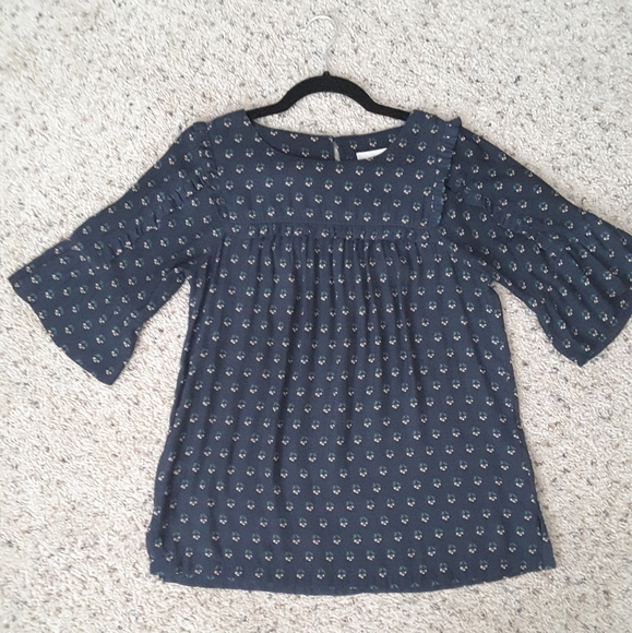 Ann Taylor LOFT Budding Ruffle Trim Navy Top - Picture 4 of 6